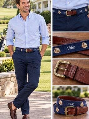 RARE Smathers & Branson 1962 Desert Cactus Needlepoint Belt Navy Blue Leather 42
